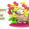 Smile Brown Sheep, Pink Plum Trees With Greeting　笑顔の羊と梅の木　賀詞付き　年賀はがき用イラスト