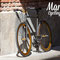 Bici fixed con cerchi e dettagli anodizzati color oro fotografata in luce ed ombra