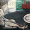 Am Boden, 2021, Acryl, Öl, Holz, Stoff und Pappe auf Tischlerholzplatte, 87 x 106 cm