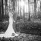 Schwarz-Weiß-Aufnahme der Braut im Waldlicht · Hochzeitsfotograf Bielefeld · zeitlose & künstlerische Portraits