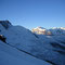 Panorama unterhalb des Alphubeljochs mit Rimpfischhorn und Monte-Rosa Massiv.