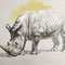 Rhino - Technique mixte sur papier - 70 x 50 cm - 2019<br><br>Illustration . dessin . animalier . animal . rhinocéros