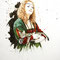 Adèle La Dame à l'hermine - Portrait encre couleur et crayon noir sur papier - 50 x 70 cm - 2017<br><br>Illustration . dessin . animalier . costume . chat