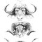 Cornus - Dessin crayon noir sur papier - 50 x 100 cm - 2018<br><br>Illustration . animalier . animal . buffle . chèvre . mouflon . vache