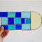 modernes Tiffany Fensterbild mit Rundbogen blau gelb