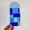 modernes Tiffany Fensterbild mit Rundbogen blau