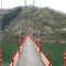 富士写ヶ岳登山口ダムにかかる橋の先には山桜。