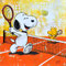 SnSnoopy beim Tennismatch (2026), 80x80x4cm, Acryl auf Leinwand