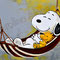 Snoopy relaxt in Hängematte (2026), 60 x 100 x 4 cm, Acryl auf Leinwand