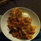 weird left over stir fry of cabbage, rice, chicken and I added maranara sauce...