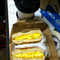 bagle w/egg & cheese, hot chocolate
