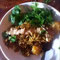 left over veg korma, refried w/added hot dog, broccoli & cilantro