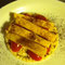 corn cake w/tomatoes, cheddar, olive oil, chili pepper