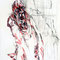 Row of Men (1997) — drawing with car paint, pencil and linseed oil showing a sequence of distorted male figures that seem to stand in a row.