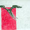 Hangende engel (1997) — tekening met potlood, houtskool en oliepastel van een gevleugelde figuur die horizontaal voor een groot rood vlak hangt, met daarachter een achtergrond vol lichte schetsen van kleine figuren.