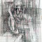 Leunende man (1997) — potloodtekening opgebouwd uit een dicht raster van kruiselings getrokken lijnen waarin een vooroverleunende man vaag zichtbaar wordt.