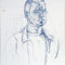 Zelfportret (1995) — houtskooltekening van een jonge man met bril en jas, weergegeven met losse schetsmatige lijnen.