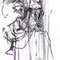 Mister (1996) — drawing with marker and pencil of a frontal male portrait built from rapid lines and dripping ink.