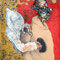 Heart Thief (1998) — painting with oil paint, wax and pencil of a figure with a distorted face in front of a large red field, next to a white figure that appears to reveal a heart-shaped opening in the chest.