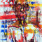 Man rood geel blauw (1997) — schilderij met acrylverf en Chinese inkt van een expressief mannenportret opgebouwd uit brede streken rood, geel en blauw.