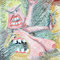 Aanval (1995) — expressieve tekening in oliepastel van drie vervormde figuren met open monden en grote tanden die elkaar lijken aan te vallen of te overschreeuwen; krassende lijnen en felle kleuren versterken de chaotische beweging.