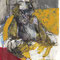 Two Persons (1998) — drawing with metallic paint, charcoal and Chinese ink of two figures in a rough layered composition with dark lines and yellow and red paint areas.