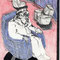 Man in Armchair (1998) — drawing with acrylic paint, pencil and Chinese ink of a man sitting in an armchair with an object on his head; in the background a sculptural form stands on a pedestal.