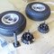 From Tracy O'Brien: Azusa 3"wheels, Cessna 3/4" axles and nuts, Cheng shin 11-4.00-5" tires and tubes, C90 brakes, 90degree brake line fittings