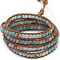 Bracelet Cuir Vintage Light Brown et perles bleues et marrons