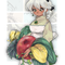 蚤之さんが描いてくださった、キャラ化のスワちゃんです！　持っている植物は、オオバコとサネカズラとタンポポとのこと……！　お薬を作るのかな～っ。素敵です……！！