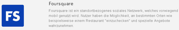 Web-Eintrag in Foursquare