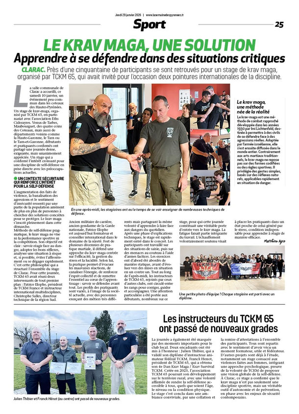 Article journal "la semaine des pyrénées" STAGE TCKM 65 LE 10 JANVIER 2026