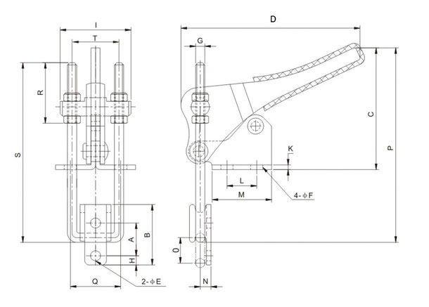 Drawing latch type / hook type toggle clamp CH-40324, CH-40334, CH-40344