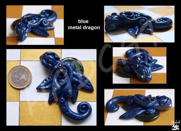 Hadcat polymer clay Fimo blue metal dragon