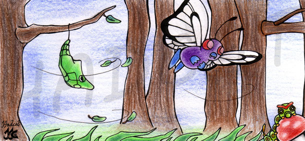 Hadcat # 010 - 012 Caterpie, Metapod and Butterfree