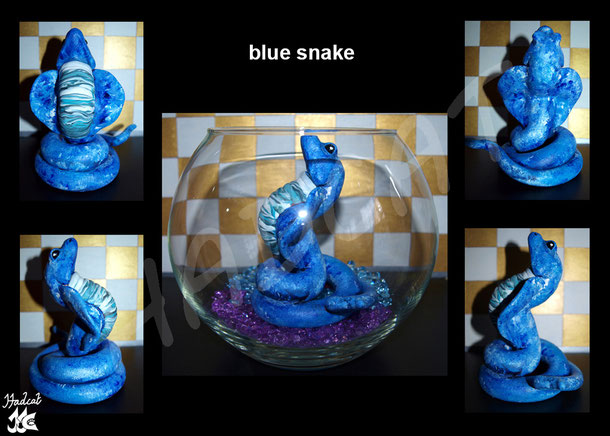 Hadcat polymer clay Fimo blue snake