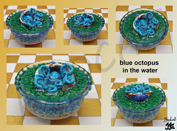 Hadcat polymer clay Fimo blue octopus in the water