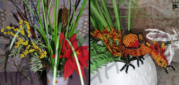 Hadcat plastic art beaded animals flowers and phoenix