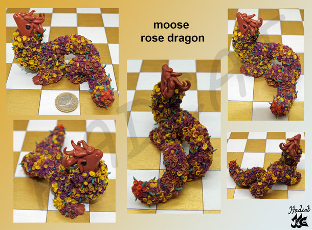 Hadcat polymer clay Fimo moose rose dragon