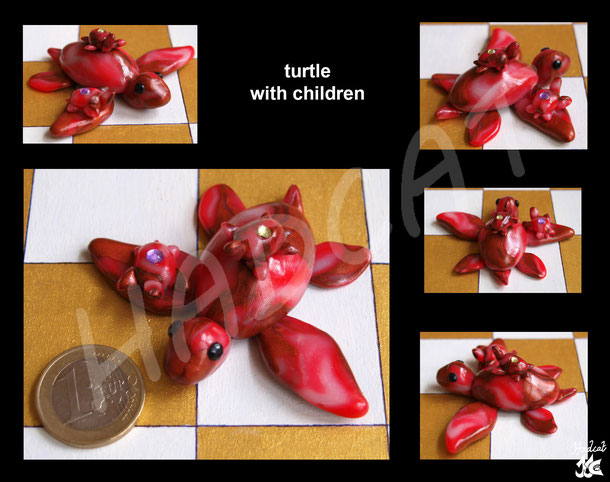Hadcat polymer clay Fimo turtle with children