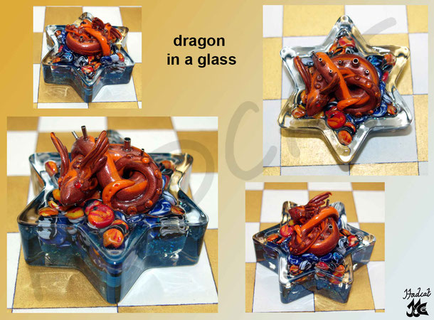 Hadcat polymer clay Fimo dragon in the glass