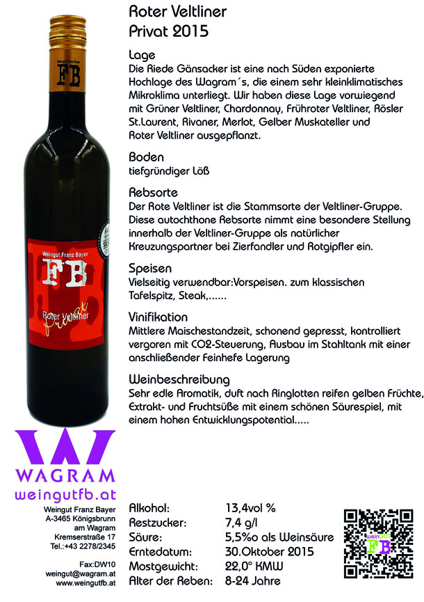 Roter Veltliner Privat Reserve Königsbrunn am Wagram Weingut Franz Bayer