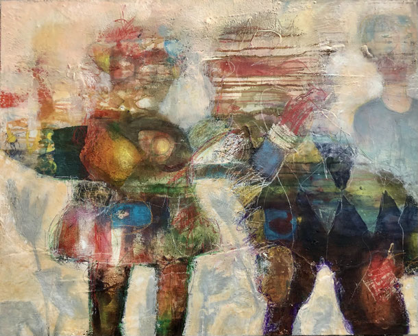 o.T. ----   2019 ----     100x80 ----   Collage, Öl und Kaltwachs  ----   (Privatbesitz)