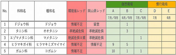 表-4　希少種のランク及び確認地点一覧表