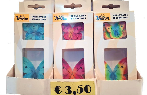 confezione di farfalle Wilton in ostia 4 grandi e 4 più piccole 