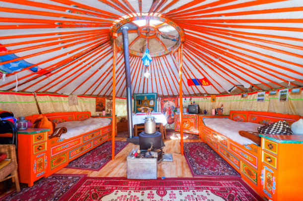 Inside of the Mongolian yurt in Dresden, Germany 