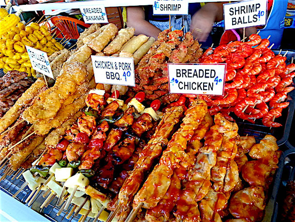 amazing variety of barbecue at the Khao Lak markets