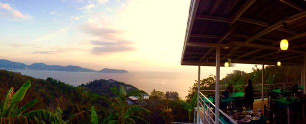 View from the restaurant over the hills and the sea