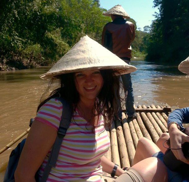 on bamboo raft