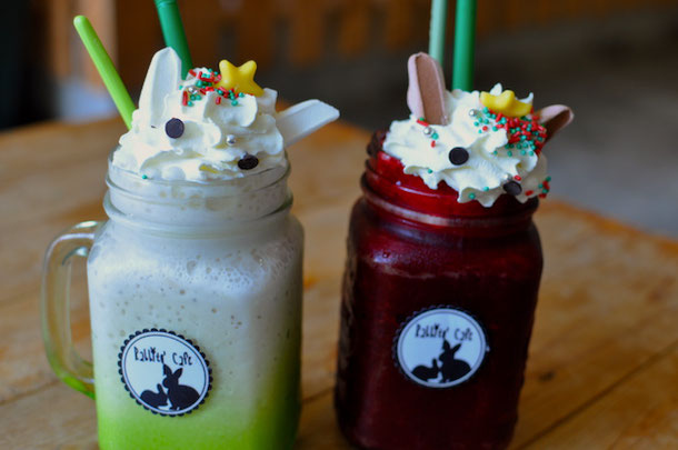 Rabbit-styled drinks in the rabbit cafe in Bangkok 